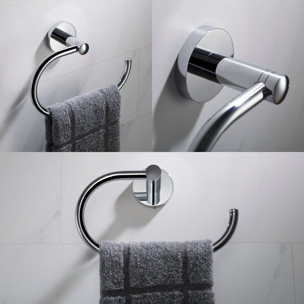 KRAUS Elie Bathroom Towel Ring Hook Chrome Silver Polished Chrome Round